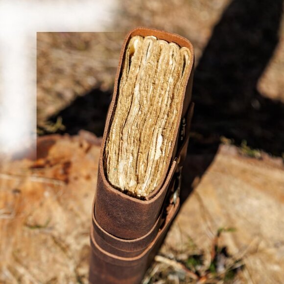 Leather Diary Writing Notebook Unique Handmade Embossed Travel Deckle Edge Paper - Picture 5 of 8